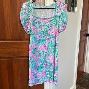 Lilly Pulitzer Pink, Green & Blue Floral Puff-Sleeve Dress